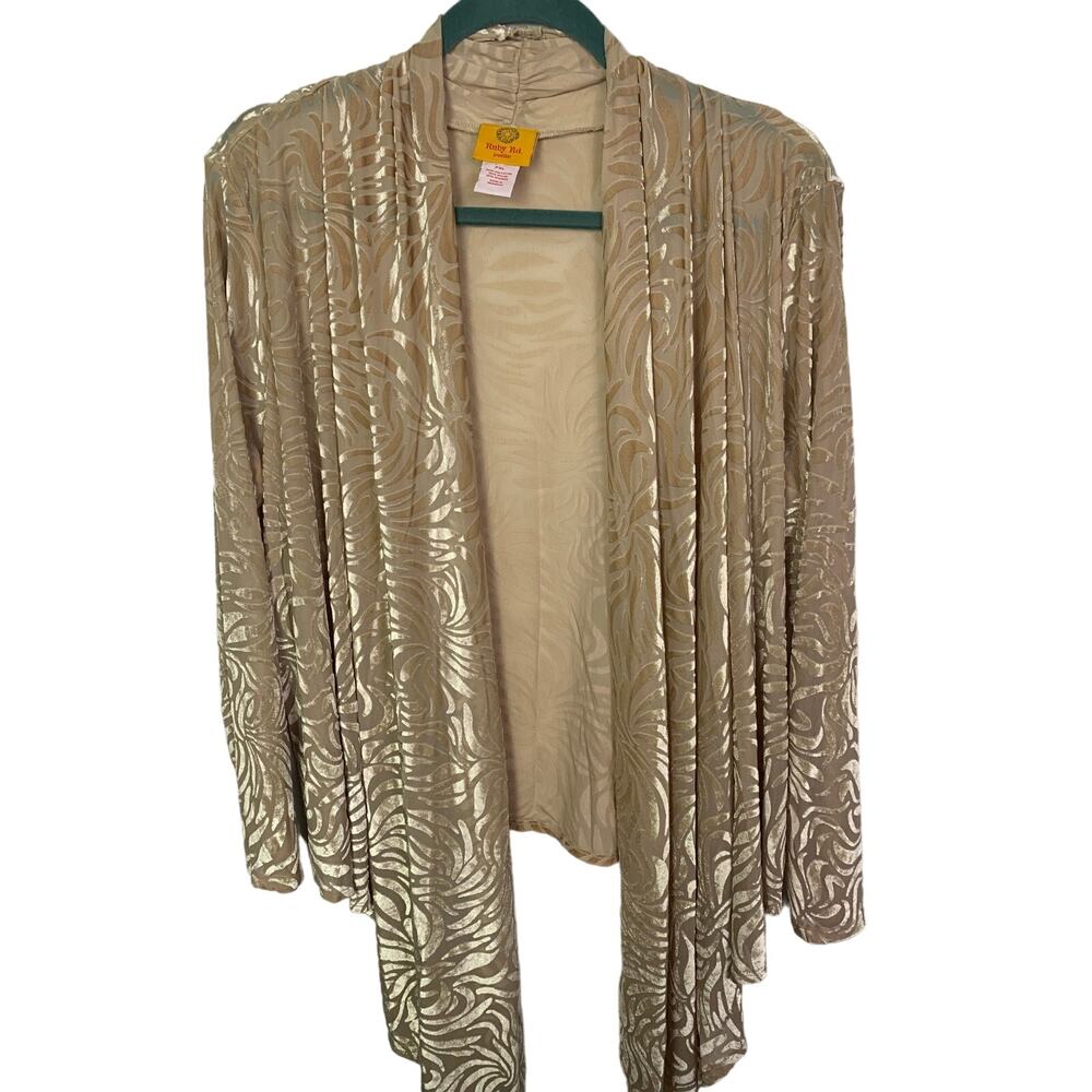 Ruby Rd. Petite Champagne Cutout Velour Swirl Cardigan, Size PXL